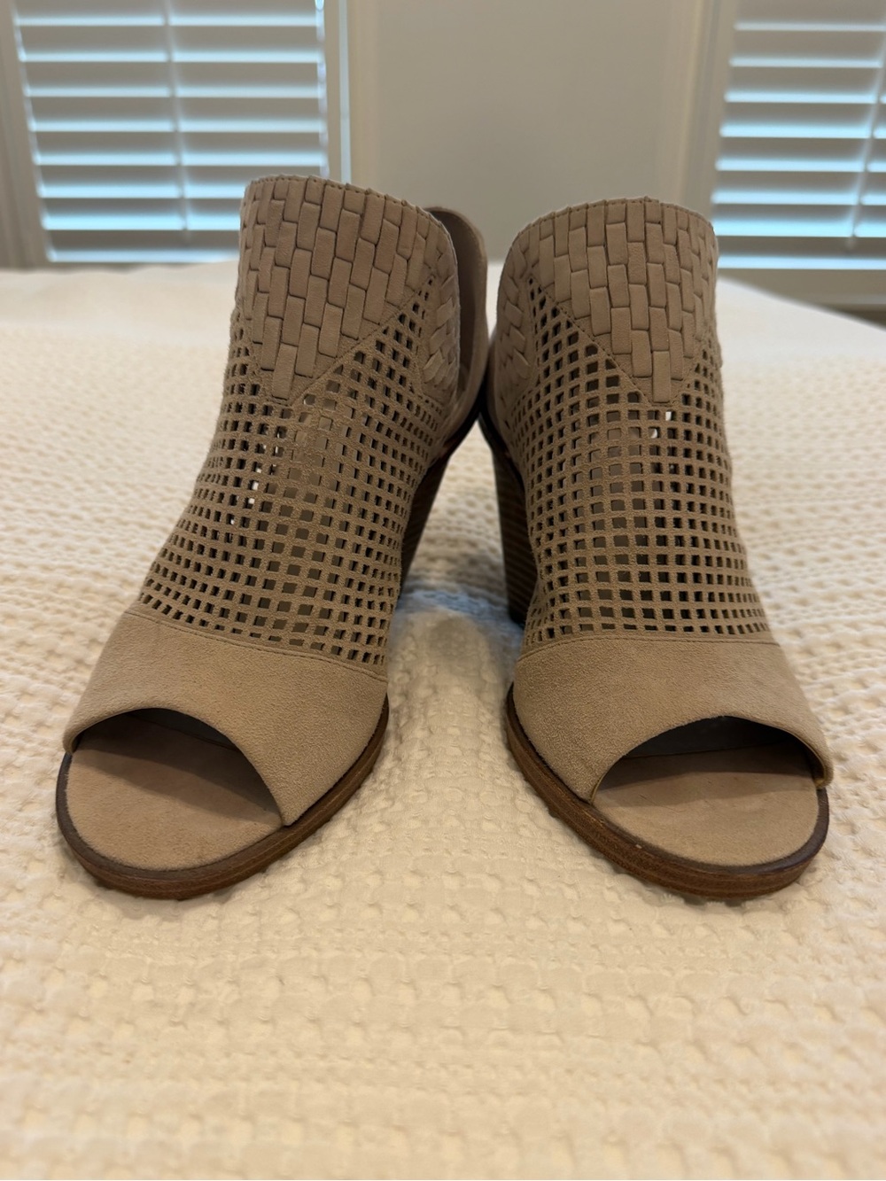 Vince Camuto Women’s Peep-Toe Woven Cutout Ankle Bootie - Beige